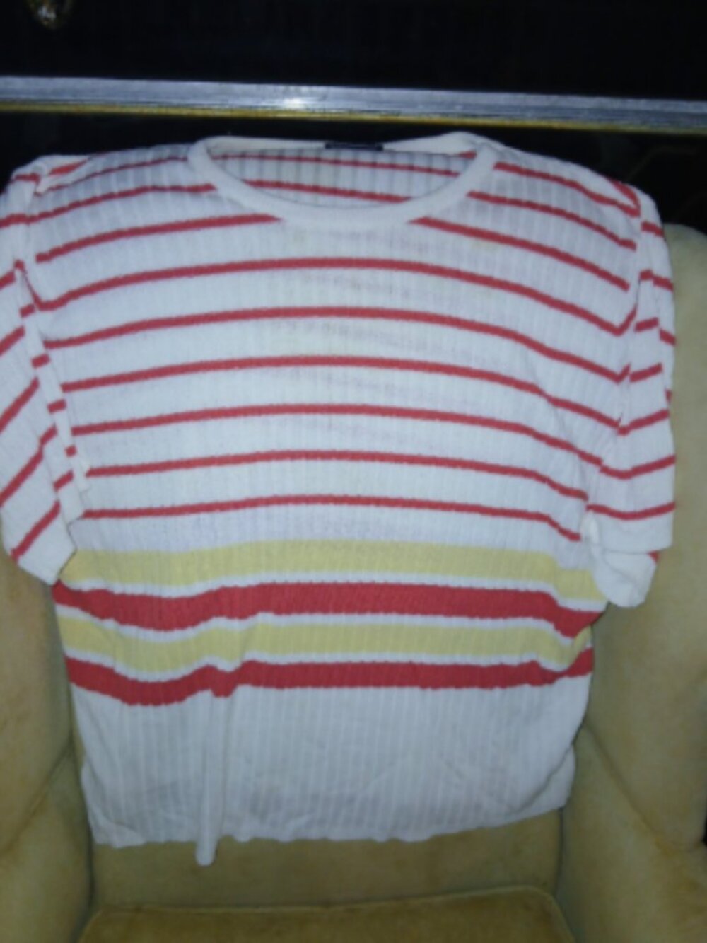 Vintage Southern Lady Striped Ribbed Knit Top Short Sleeve